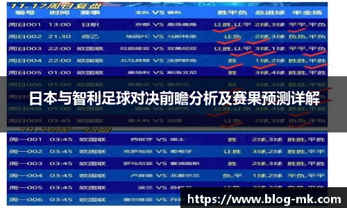 日本与智利足球对决前瞻分析及赛果预测详解